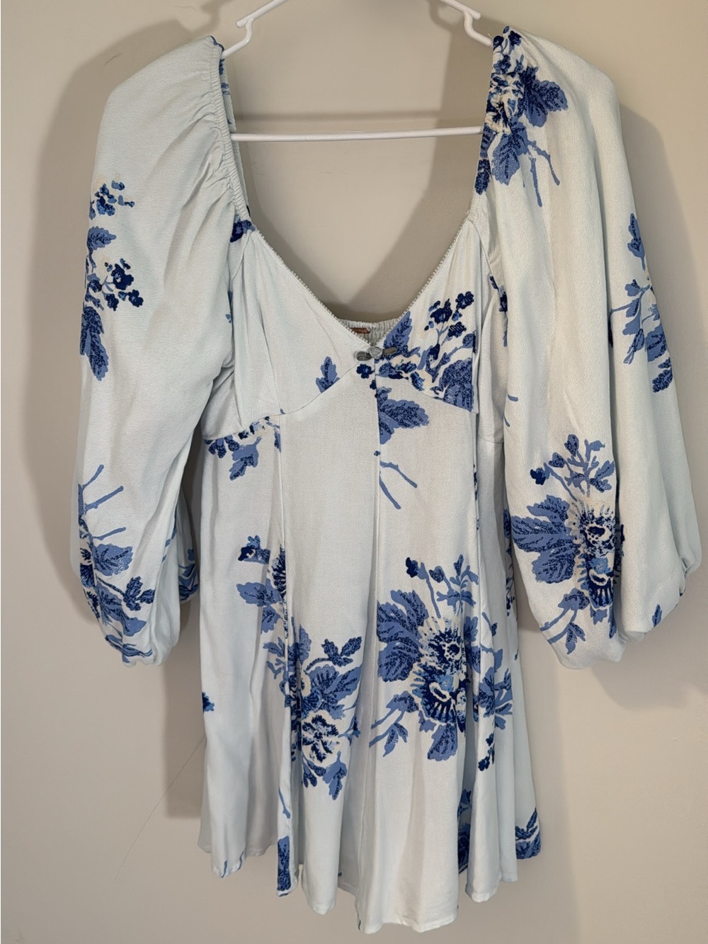 Free People Light Blue Floral Puff Sleeve Dress